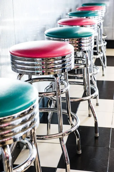 Vertical Shot Colored Stools Classic American 1950S Style Diner Tennessee — Stock Photo, Image