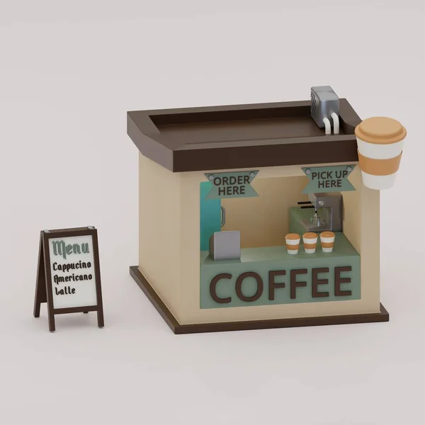 Beyaz Arka Planda Izometrik Bir Kahve Dükkanının Boyutlu Görüntüsü — Stok fotoğraf