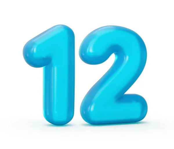 白い背景に青い12個の数字のアイコンの3Dレンダリングイラスト — ストック写真