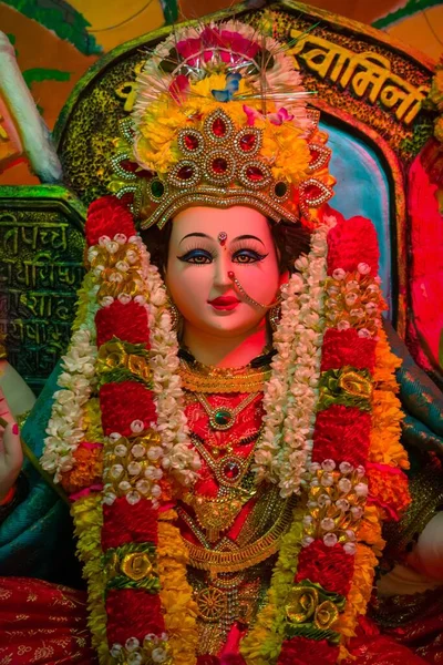 Belo Ídolo Maa Durga Sendo Adorado Mandal Mumbai Para Navratri — Fotografia de Stock