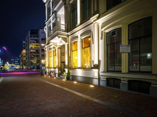Finch Hotel Exterior Design Street View Night Deventer Netherlands — Stock Photo, Image