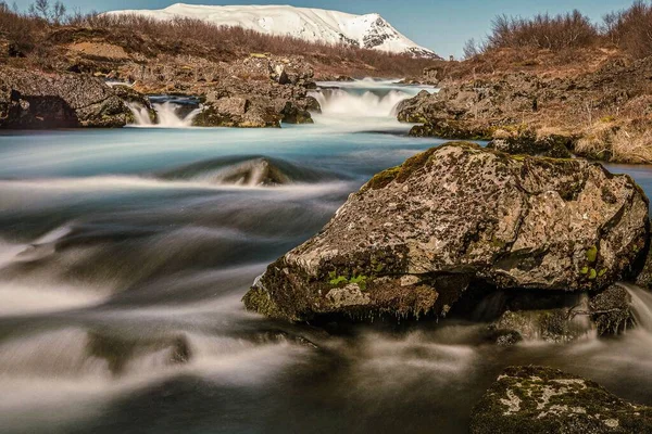 Μια Γραφική Εικόνα Του Ποταμού Bruara Στην Ισλανδία Μεταξένια Επίδραση — Φωτογραφία Αρχείου