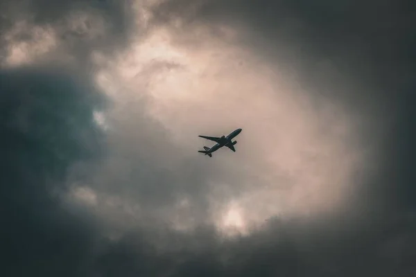 Açık Havada Uçan Bir Plaka Siluetinin Alçak Açılı Görüntüsü — Stok fotoğraf