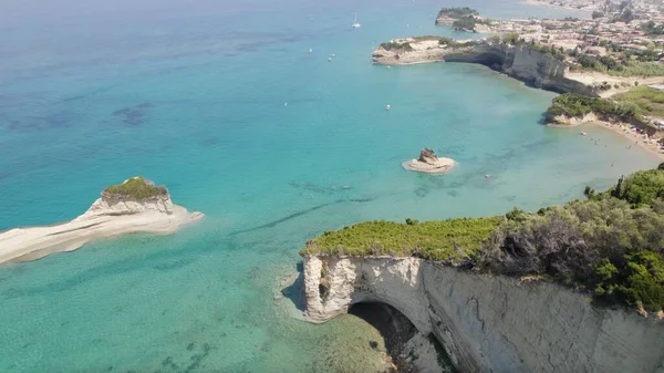 Vista Aérea Costa Sidari Encantador Mar Azul Corfu Grécia — Fotografia de Stock