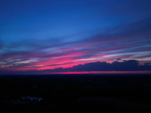 Krásná Romantická Purpurově Růžová Modrá Krajina Západu Slunce — Stock fotografie