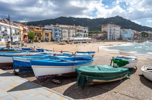 stock image A closeup shot of multiple boats and colorful buildings in the town of Santa Maria di Castellabate