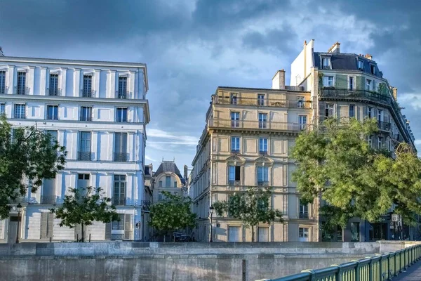 Paris Ile Saint Louis Quai Bethune Beautiful Ancient Buildings Blue — Foto de Stock