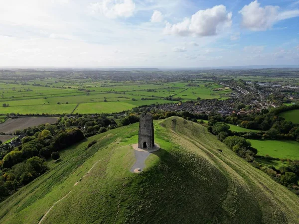 Der Glastonbury Tor Hügel Gekrönt Vom Dachlosen Michael Tower Somerset — Stockfoto