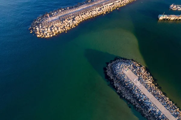 Fågelperspektiv Hamnbarriären Mot Havet Gryningen Norra Portugal — Stockfoto
