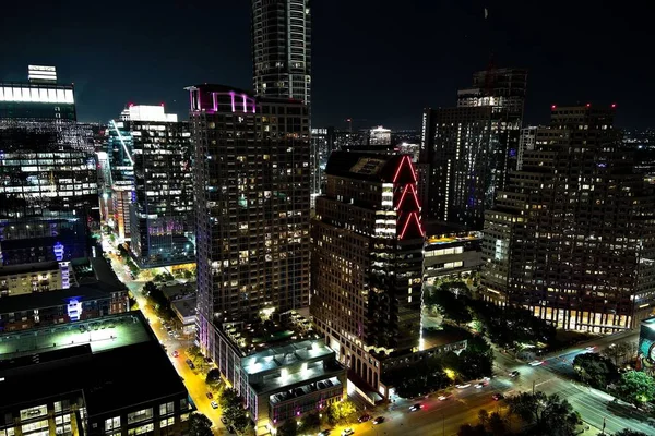 Paysage Urbain Rues Éclairées Bâtiments Austin Nuit Texas — Photo