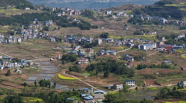 Bir Köyün Havadan Görünüşü Kırsal Alanda Geniş Bir Manzara — Stok fotoğraf