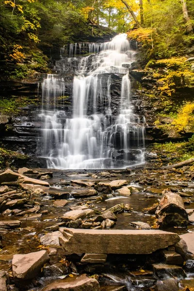 10月にペンシルベニア州リケッツ グレン州立公園で滝の垂直ショット — ストック写真