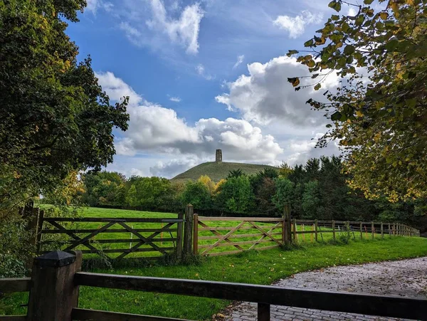 Glastonbury Tor Hill Topped Roofless Michael Tower Somerset England — Stock Photo, Image