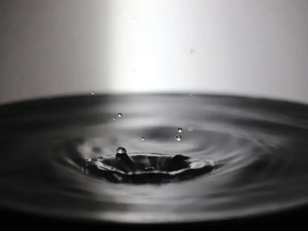 Een Grijze Schaal Van Het Water Druppels Spatten Het Oppervlak — Stockfoto