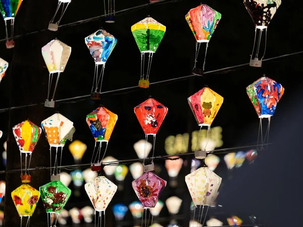 Close Shot Decorative Hot Air Balloon Lanterns Blur Background — Stock Photo, Image