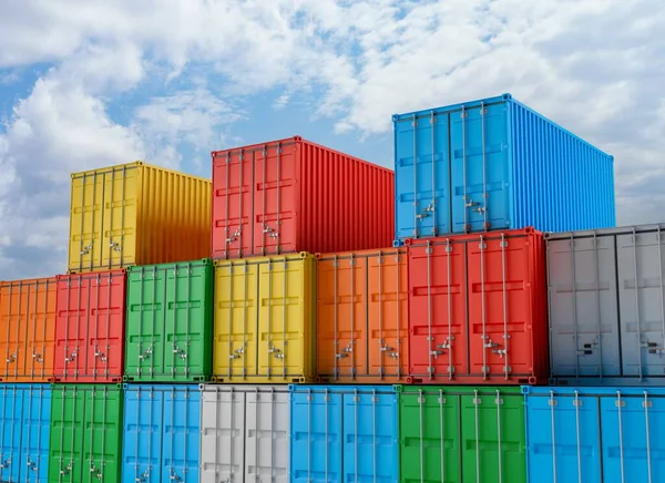 Gruppo Container Colorati Sotto Cielo Blu Nuvoloso — Foto Stock