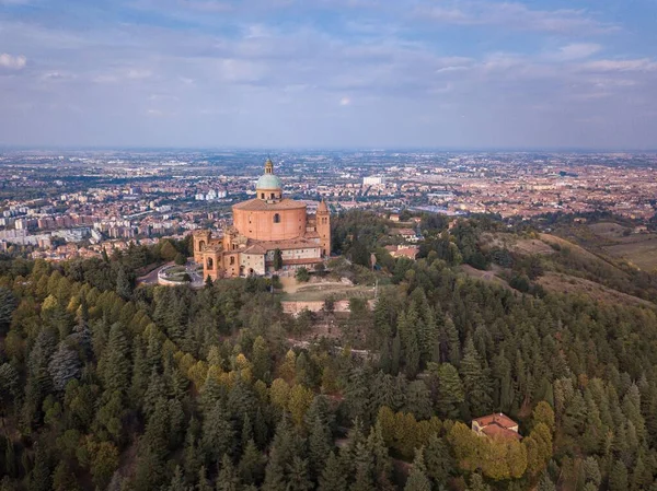 Aerial View Sanctuary Blessed Virgin San Luca Hill Sunny Morning — Stock Photo, Image