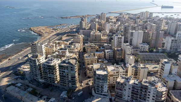 Une Antenne Paysage Urbain Côtier Tripoli Grande Ville Nord Liban — Photo