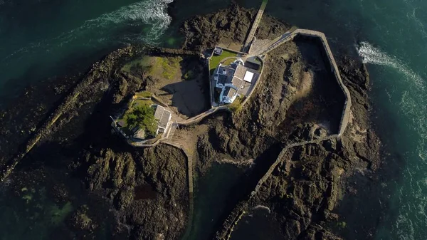 Aerial Top View Menai Straits Anglesey Private Island Houses North — Stock Photo, Image