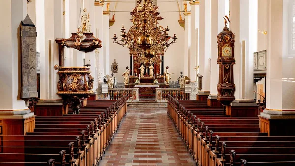 Luksusowe Wnętrze Kościoła Luterańskiego Trinitatis Kirke Centrum Kopenhagi Dania — Zdjęcie stockowe