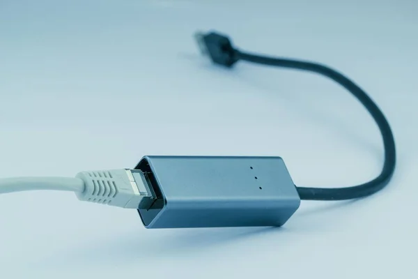 Ethernet Lan Till Usb Blå Bakgrund — Stockfoto
