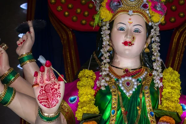 Ídolo Maa Durga Siendo Adorado Mandal Mumbai India Para Navratri — Foto de Stock