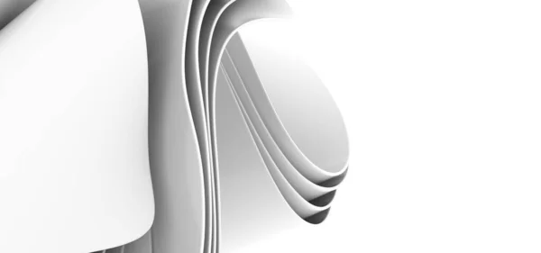 薄い反射波状の形状とコピースペースを持つ抽象的な3Dレンダリング白い背景 — ストック写真