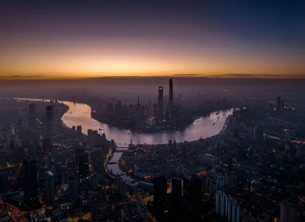 Вид Воздуха Городской Пейзаж Нью Йорка Окруженный Зданиями Время Заката — стоковое фото