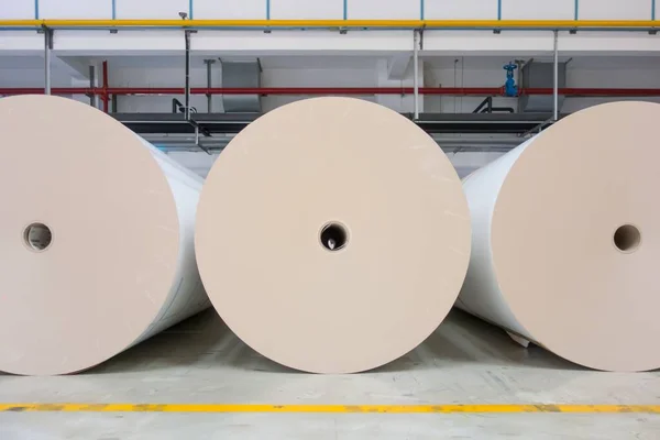 Het Enorme Witte Papier Rolt Fabriek — Stockfoto