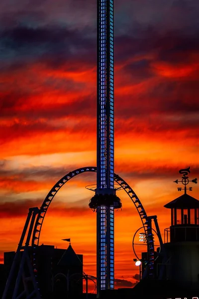 Letecký Pohled Horskou Dráhu Luna Park Coney Islandu Při Západu — Stock fotografie