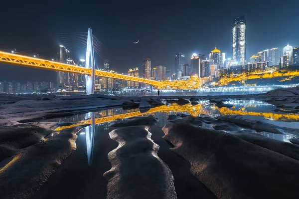 stock image An illuminated modern city at night