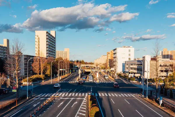Panorama Tsukuba City Center Ibaraki Japonsko Pod Zataženou Oblohou — Stock fotografie