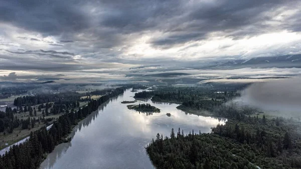 Aerial Shot River Cloudy Sky Invermere Canada — Stock Photo, Image