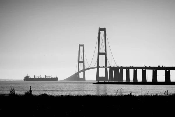 Danimarka Daki Storebaelt Köprüsü Nün Gri Tonlu Bir Görüntüsü — Stok fotoğraf