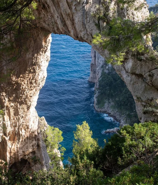 Een Verticaal Shot Van Een Prachtige Zee Capri Italië — Stockfoto