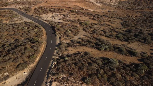 Aerial Shot Road Running Barren Desert Terrain Tenerife Canary Islands — Stock Photo, Image