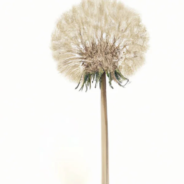 白い背景に1つのタンポポの花とその茎のクローズアップショット — ストック写真
