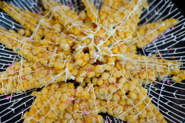 Closeup Golden Crunchy Chinese Corn Cake — Stock Photo, Image