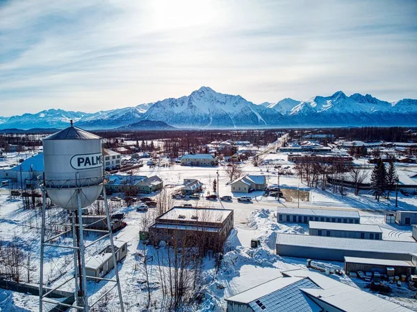 Uma Vista Aérea Inverno Cidade Palmer Com Alguns Edifícios Industriais — Fotografia de Stock