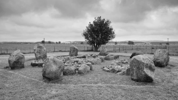 Eine Graustufe Von Cullerlie Stone Circle Aberdeenshire Schottland — Stockfoto