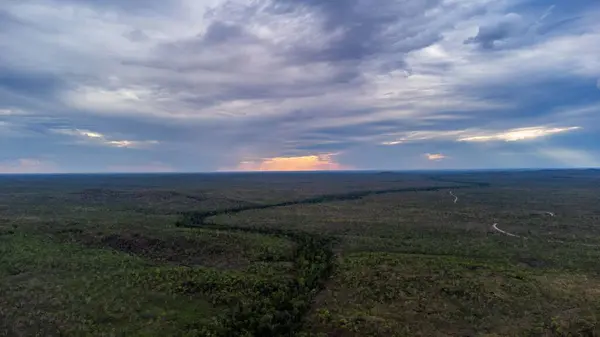 Вид Воздуха Реку Лесу Голубым Облачным Небом Заднем Плане — стоковое фото