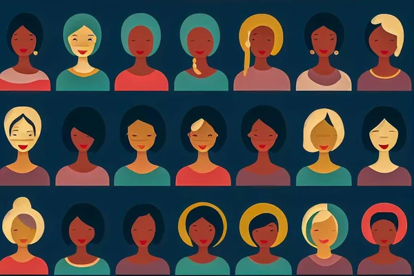 Eine Gerenderte Illustration Eines Sets Unterschiedlicher Frauensymbole Auf Blauem Hintergrund — Stockfoto