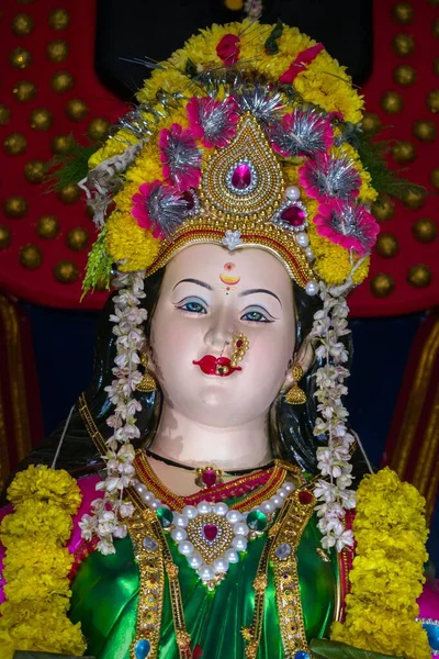 Colpo Verticale Dell Idolo Maa Durga Adorato Mandal Mumbai India — Foto Stock