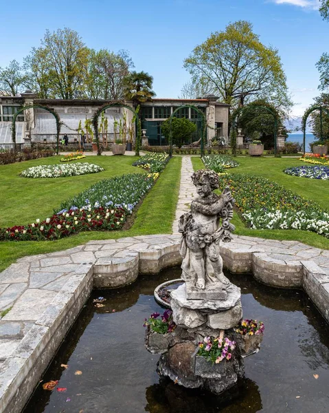 Ängel Staty Vid Villa Pallavicino Trädgårdar Stresa Piemonte Italien — Stockfoto
