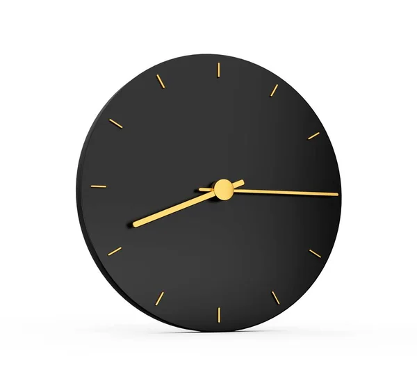 白色背景上黑色时钟的3D图像 金色时钟指针显示八点一刻 — 图库照片