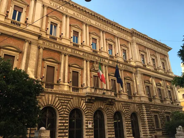 Una Facciata Pietra Con Bandiere Roma — Foto Stock