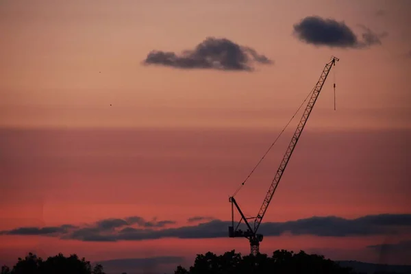 Manzaralı Bir Günbatımı Arka Planında Güzel Bir Vinç Manzarası — Stok fotoğraf