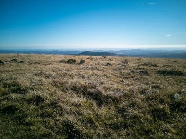 Eine Sonnige Landschaft Über Einem Feld — Stockfoto
