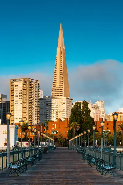 Vertikální Záběr Molo Vedoucí Moře Embarcaderu San Francisco Kalifornie — Stock fotografie