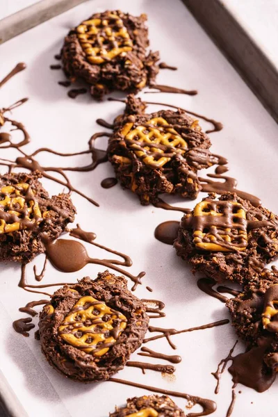 Chocolade Pindakaas Koekjes Pretzel — Stockfoto